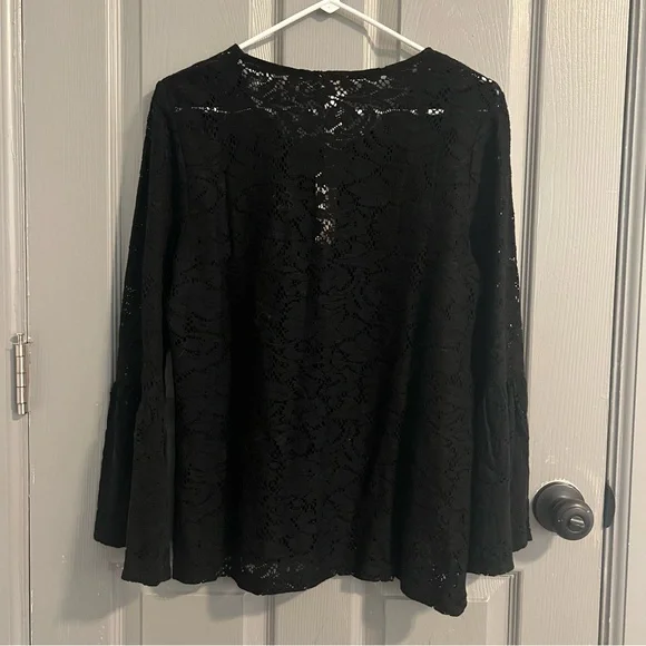 Chico's Black crochet Lace Bell Sleeve Blouse - Picture 6 of 6